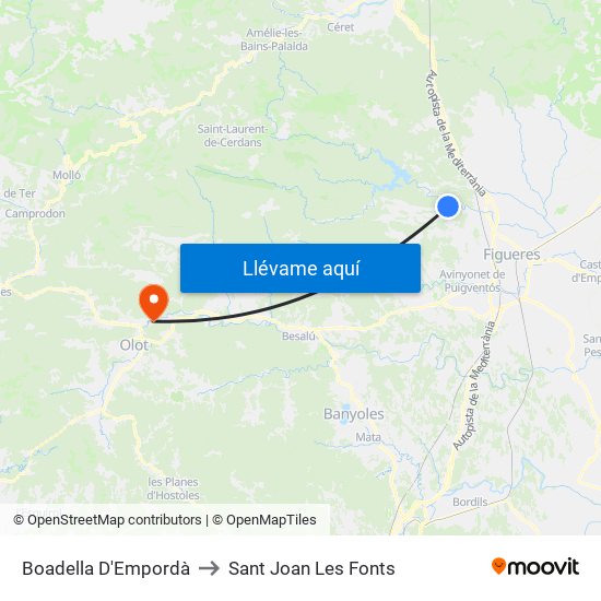 Boadella D'Empordà to Sant Joan Les Fonts map