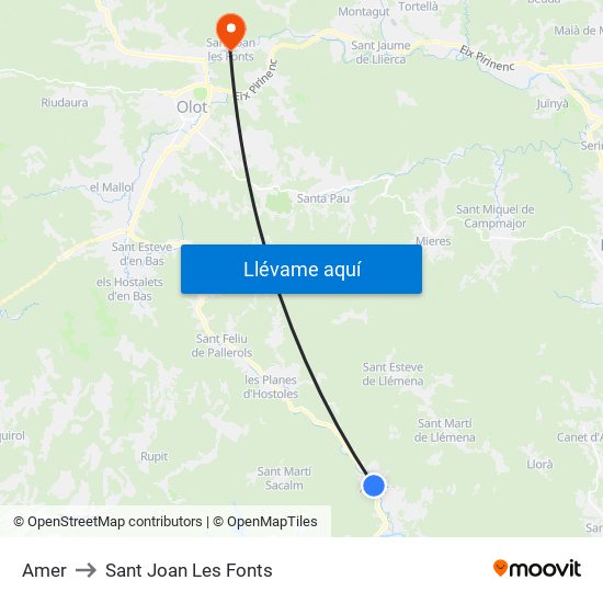 Amer to Sant Joan Les Fonts map