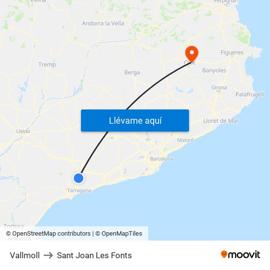 Vallmoll to Sant Joan Les Fonts map