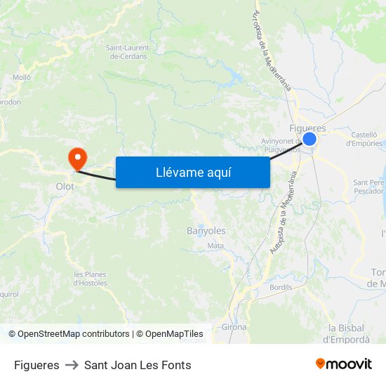 Figueres to Sant Joan Les Fonts map