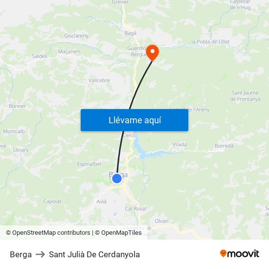 Berga to Sant Julià De Cerdanyola map