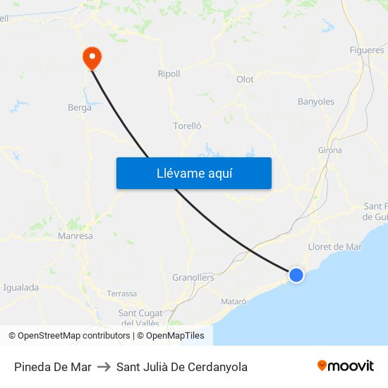 Pineda De Mar to Sant Julià De Cerdanyola map