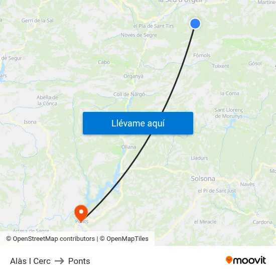 Alàs I Cerc to Ponts map