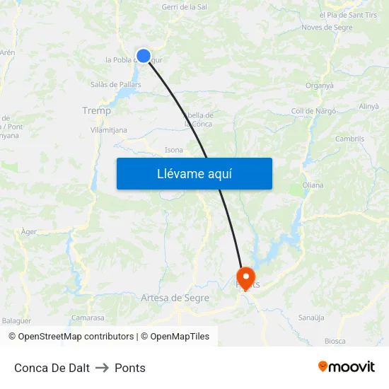 Conca De Dalt to Ponts map