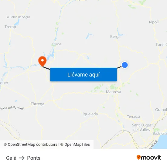 Gaià to Ponts map