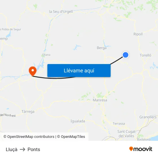 Lluçà to Ponts map