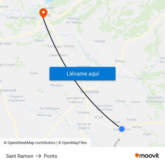 Sant Ramon to Ponts map