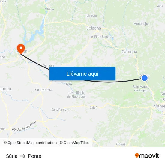 Súria to Ponts map