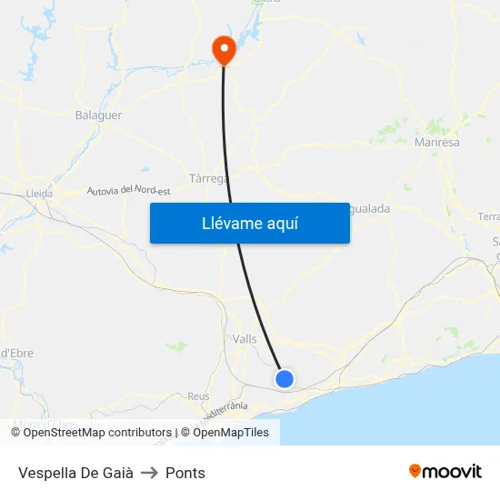 Vespella De Gaià to Ponts map