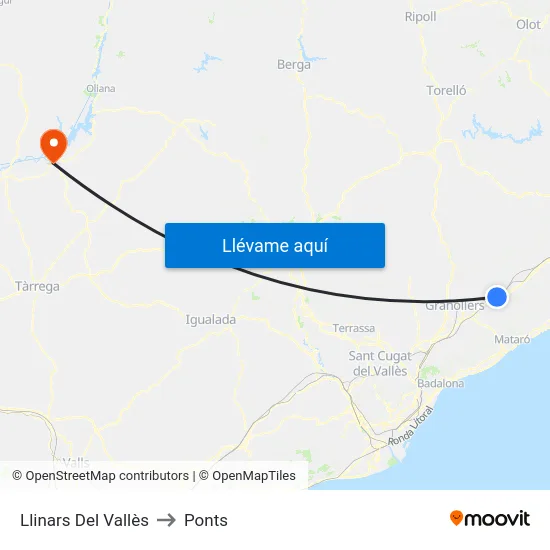 Llinars Del Vallès to Ponts map