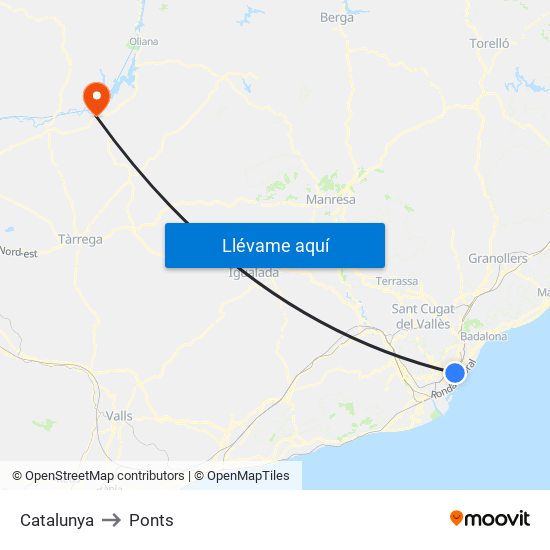 Catalunya to Ponts map