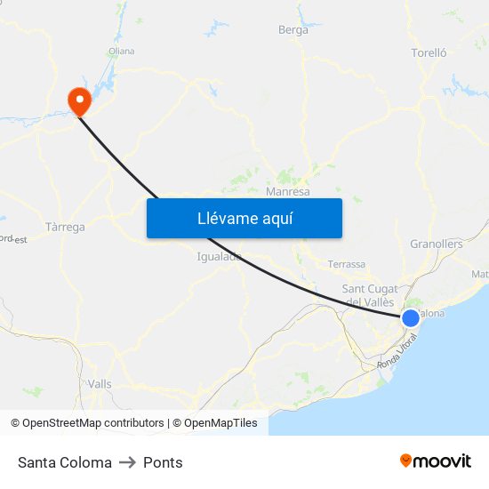 Santa Coloma to Ponts map