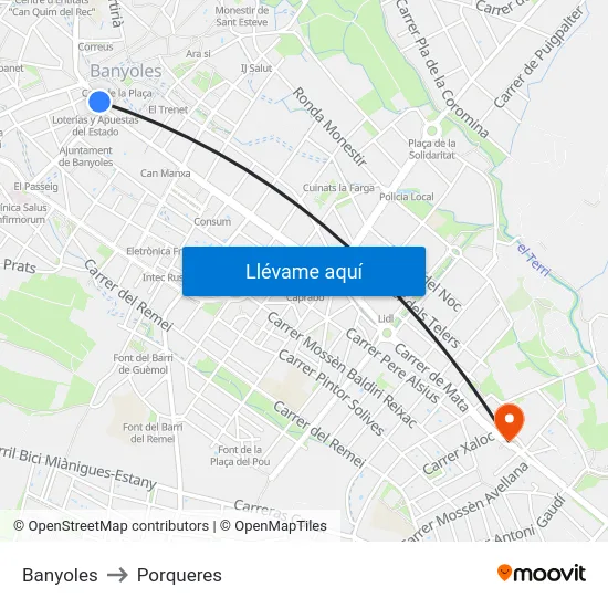 Banyoles to Porqueres map