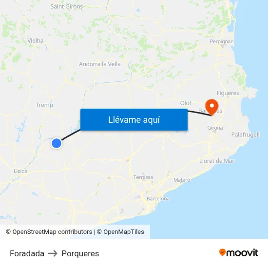 Foradada to Porqueres map