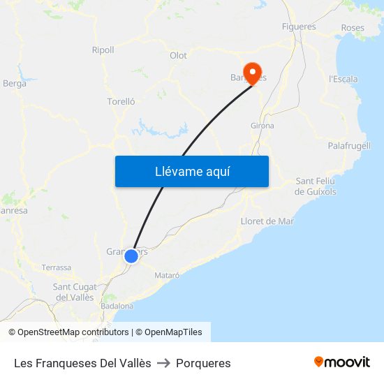 Les Franqueses Del Vallès to Porqueres map