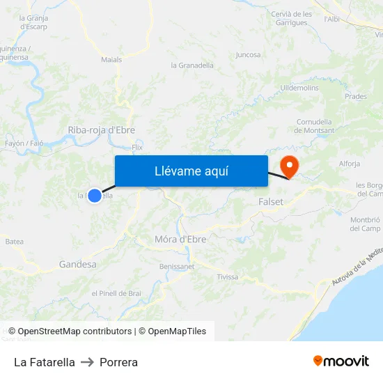 La Fatarella to Porrera map