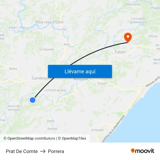 Prat De Comte to Porrera map