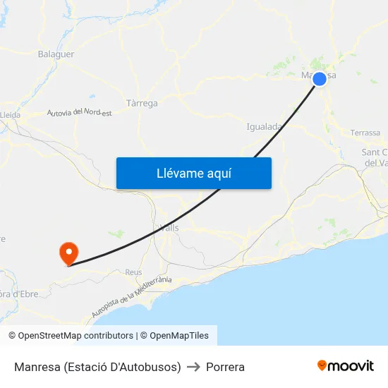 Manresa (Estació D'Autobusos) to Porrera map