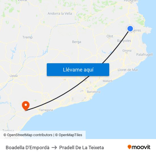 Boadella D'Empordà to Pradell De La Teixeta map