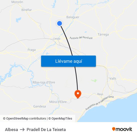 Albesa to Pradell De La Teixeta map
