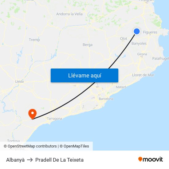 Albanyà to Pradell De La Teixeta map