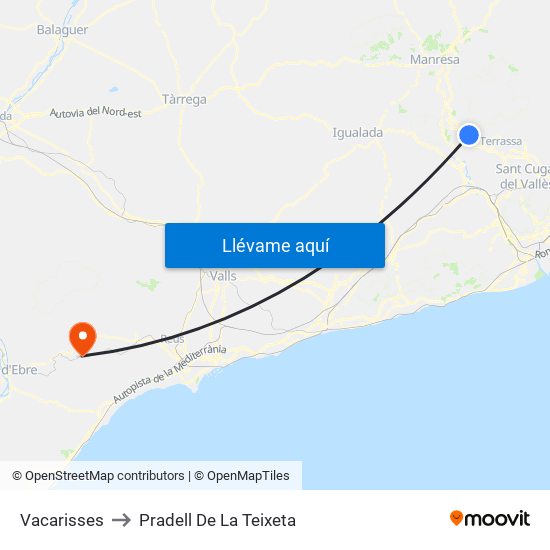 Vacarisses to Pradell De La Teixeta map