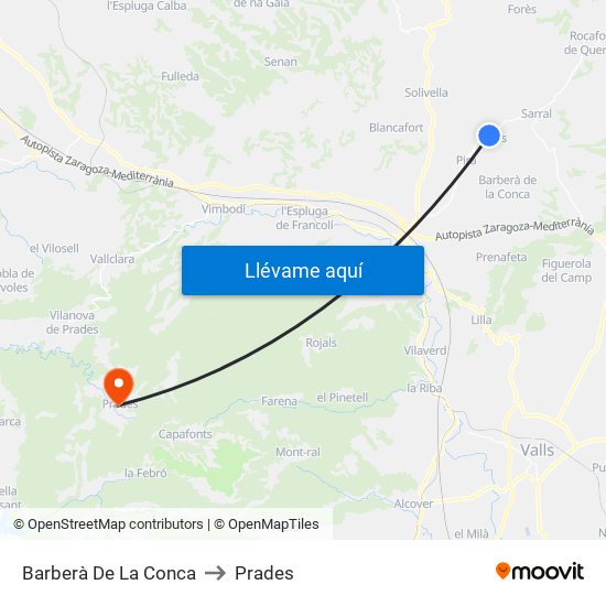 Barberà De La Conca to Prades map
