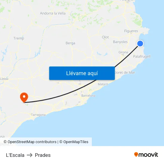L'Escala to Prades map