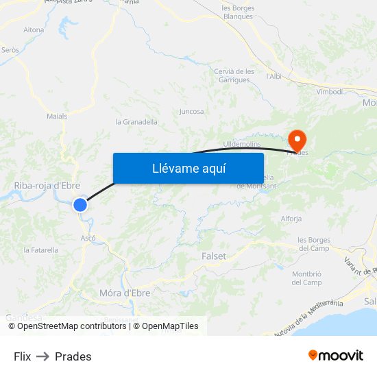 Flix to Prades map