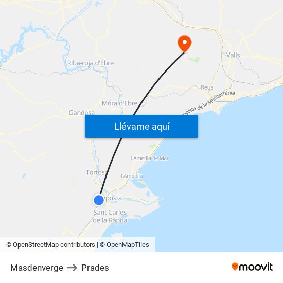 Masdenverge to Prades map