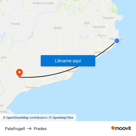 Palafrugell to Prades map
