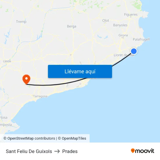 Sant Feliu De Guíxols to Prades map