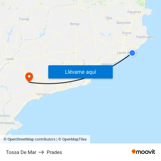 Tossa De Mar to Prades map