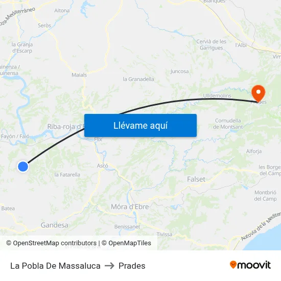 La Pobla De Massaluca to Prades map