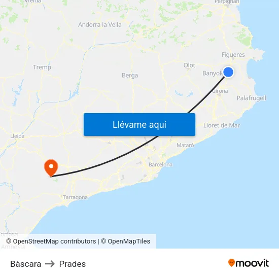 Bàscara to Prades map
