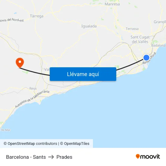 Barcelona - Sants to Prades map