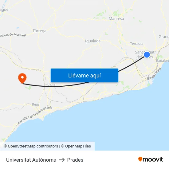 Universitat Autònoma to Prades map