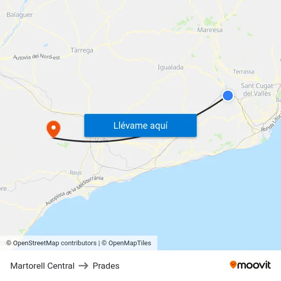 Martorell Central to Prades map