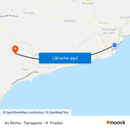 Av Roma - Tarragona to Prades map