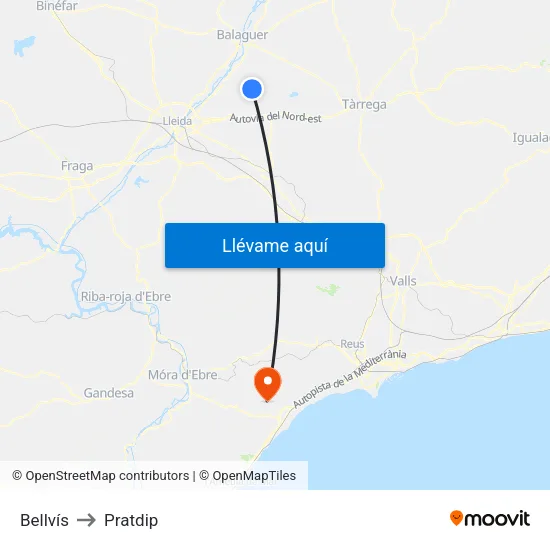 Bellvís to Pratdip map