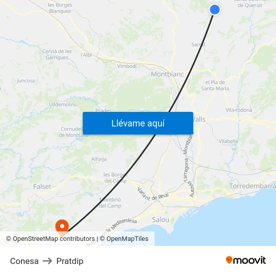 Conesa to Pratdip map