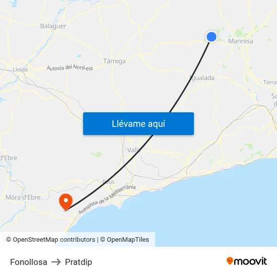 Fonollosa to Pratdip map