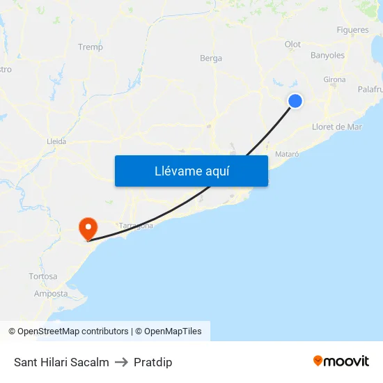 Sant Hilari Sacalm to Pratdip map