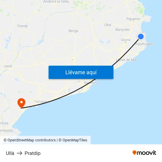 Ullà to Pratdip map