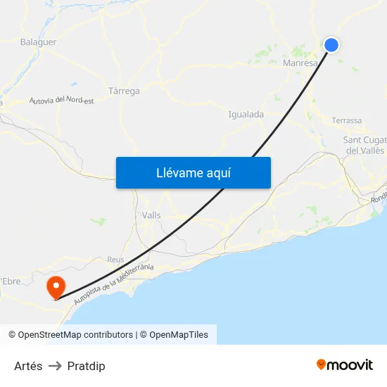 Artés to Pratdip map