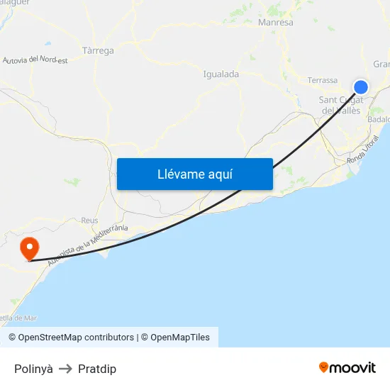 Polinyà to Pratdip map