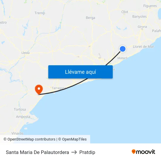 Santa Maria De Palautordera to Pratdip map