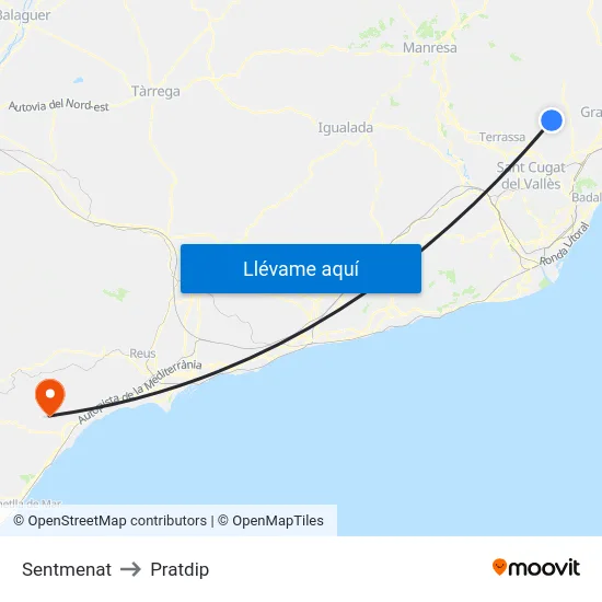 Sentmenat to Pratdip map