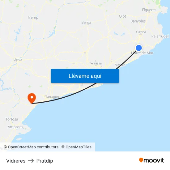 Vidreres to Pratdip map