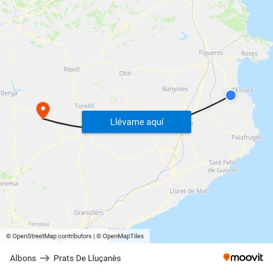 Albons to Prats De Lluçanès map